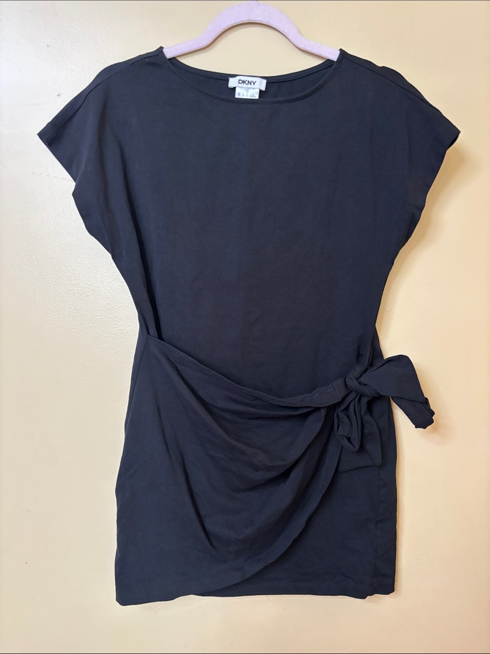 DKNY Black Short-Sleeve Tie-Waist Mini Dress